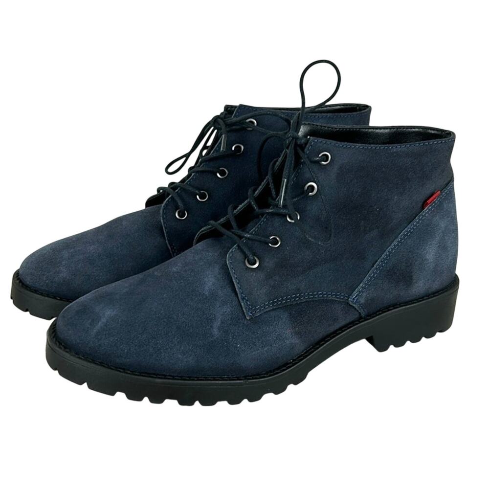 Marc Joseph Womens 9 Blue Suede Lace Up Ankle Boots Low Heel Designer NEW